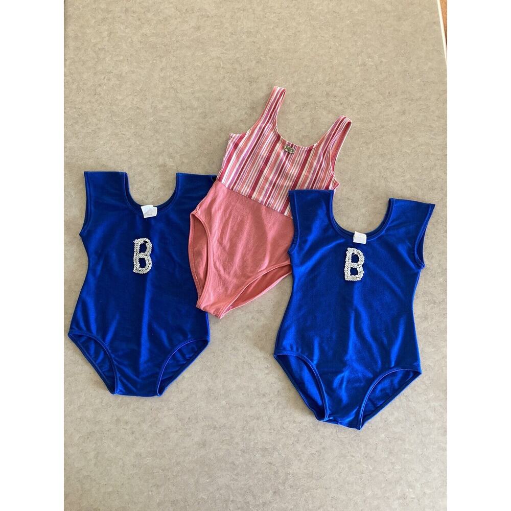 3 Vintage Girls Child Medium 8/10 Gymnastics Dance Fitness Tank Leotard Play
